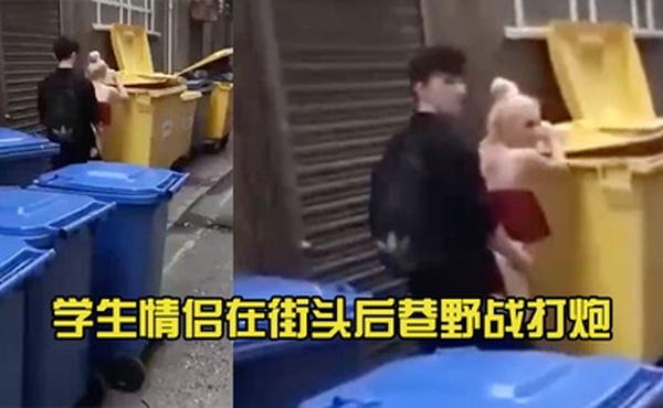 学生情侣在街头后巷野战打炮